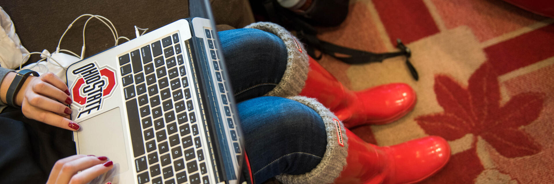 Student using laptop.