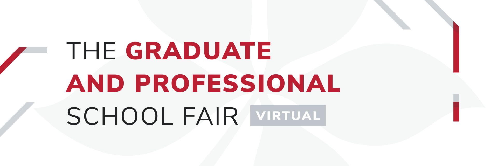 Image of red and gray lines and the text: The Graduate and Professional School Fair Virtual