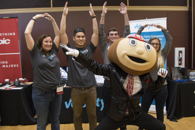 Brutus with employers spelling out O-H-I-O with their bodies