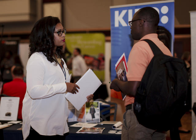 Student and employer meeting at the Career and Internship Fair